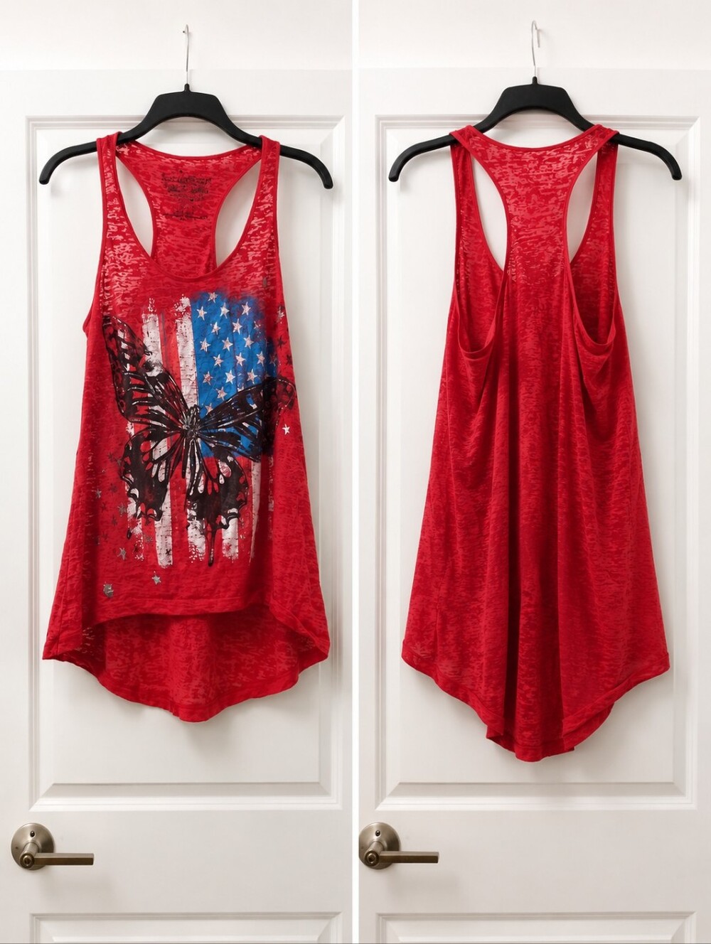 Rocker Girl Y2K Patriotic Grunge Lite Butterfly Graphic Tank Top Size Large